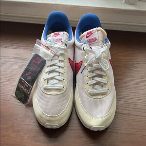 Stranger Things Nike Cream and Blue Sneakers with Red Details
